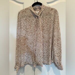 J. Crew Factory Brown and Cream Tie Front Blouse